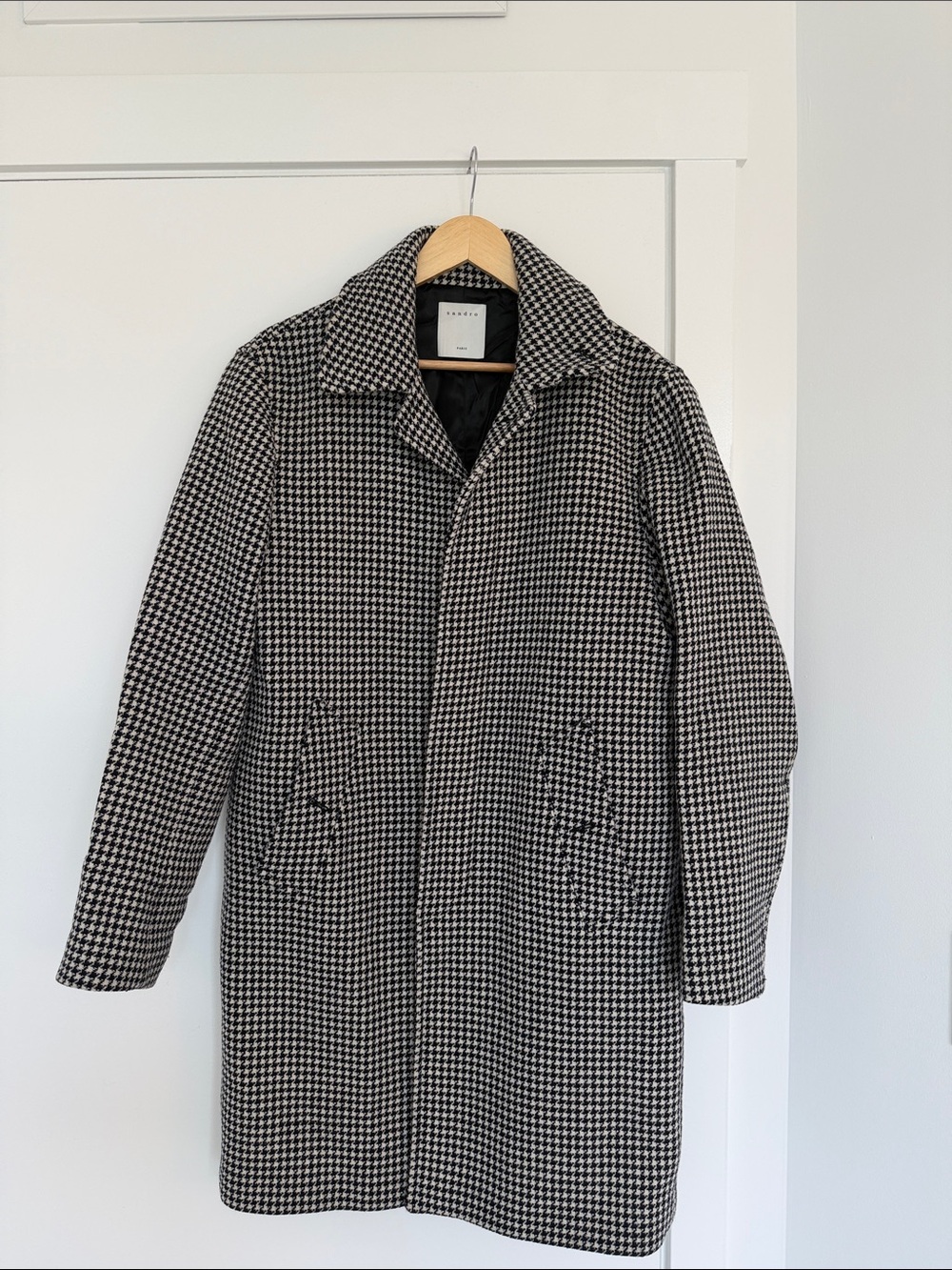 Sandro Houndstooth Peacoat - Black & White